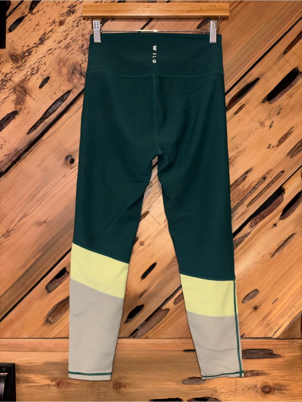 Wilo Deep Green Leggings with Yellow & Gray Colorblock